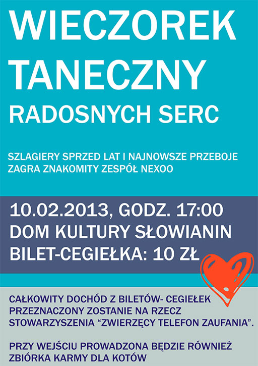 Szczecin. IMPREZA CHARYTATYWNA. 10.02.2013. Wieczorek Taneczny Radosnych Serc. @ DK Słowianin