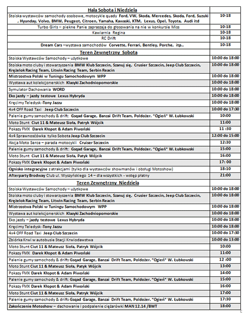 Szczecin program imprezy MOTOSHOW 2013