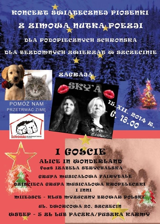 ARCHIWUM. Szczecin. Koncerty. 15.12.2014. Charytatywnie dla zwierzaków – koncert świątecznej piosenki z zimową nutką poezji @ Klub Muzyczny Browar Polski