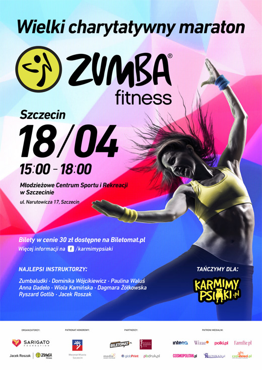 ARCHIWUM. Szczecin. SPORT. Wydarzenia. 18.04.2015. Charytatywny maraton Zumba Fitness dla KarmimyPsiaki.pl @ MCSiR Narutowicza