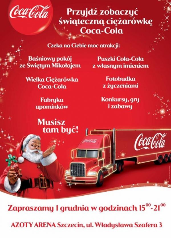 świąteczna ciężarówka coca-cola w Szczecinie, Azoty Arena - 01.12.2015