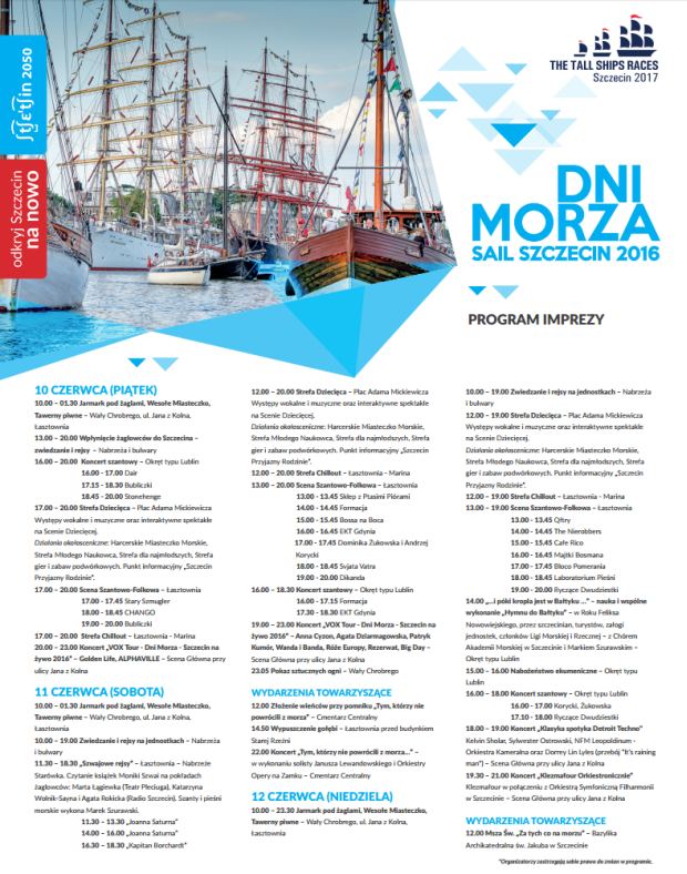 Dni Morza Szczecin 2016 - program