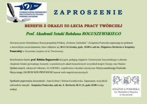 ARCHIWUM. Szczecin. Wydarzenia. 30.11.2016. Benefis prof. Bohdana Boguszewskiego @ Książnica Pomorska