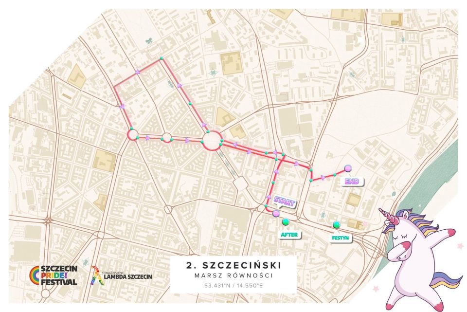 14.09.2019 II Szczeciński Marsz Równości, trasa marszu