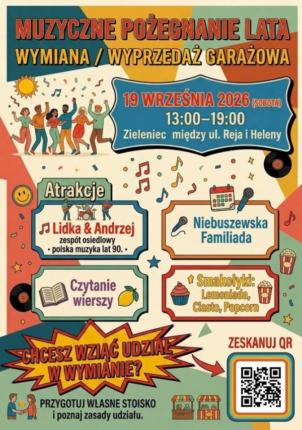 Szczecin. 19.09.2026. Muzyczne Pożegnanie Lata i wyprzedaż garażowa na Niebuszewie