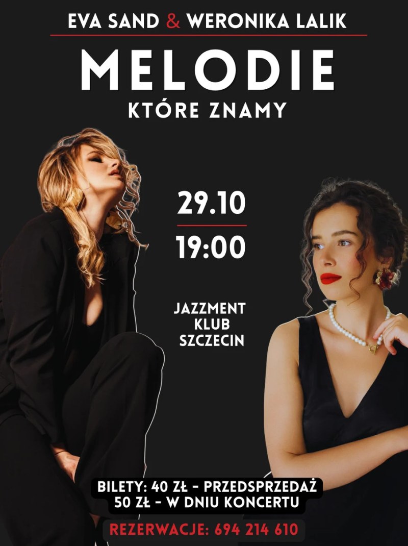 Szczecin. 29.10.2026. Eva Sand i Weronika Lalik – Melodie, które znamy